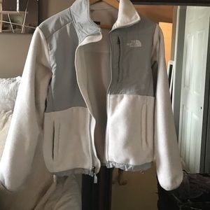 White and grey North Face Fleece Coat Women's