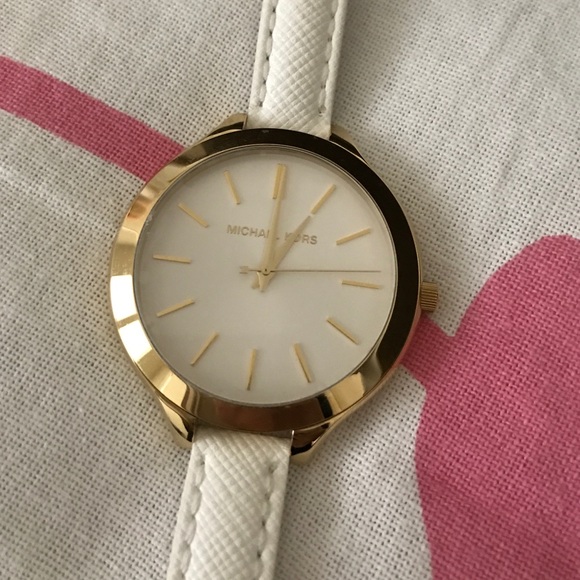 Michael Kors Slim Runaway White Leather Watch gold - Picture 2 of 4