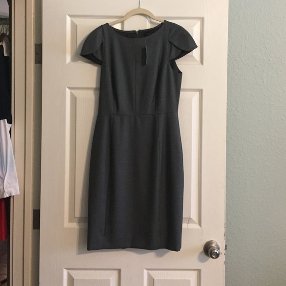 J-Crew Grey Flower Petal Sleeve Wool Dress