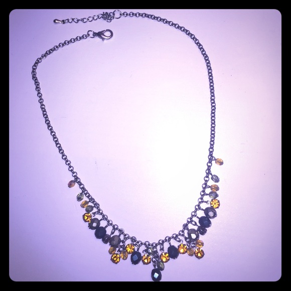 Jewled necklace, blue and burnt yellow stones