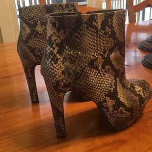 Faux snakeskin booties