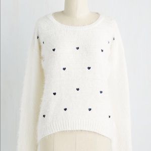 Modcloth L Soft White Heart Sweater 💜