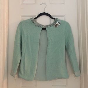 Free People embellished aqua angora cardigan