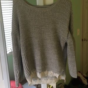 Gray sweater with lace detail
