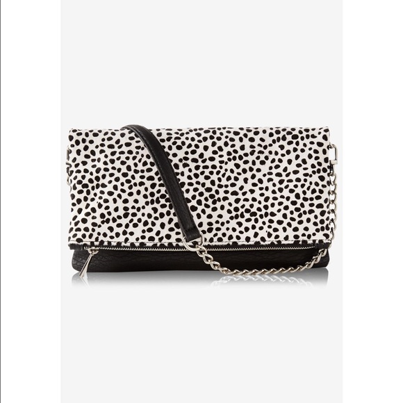 Express spotted haircalf fold over bag clutch $50