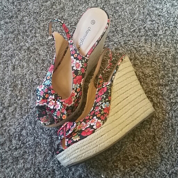 ❤Floral Woven Wedge Heels by Charming Charlie