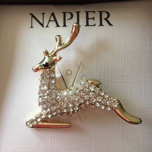 Stunning Napier Crystal Reindeer Brooch
