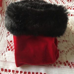 Red Velvet Fur Dress Gloves NWT