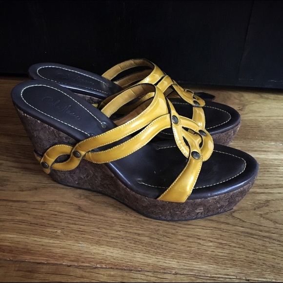 Cole Haan; Patent Platform Sandal w/ cork sole