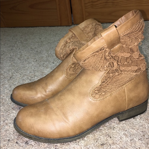 Tan Lace Ankle Boots
