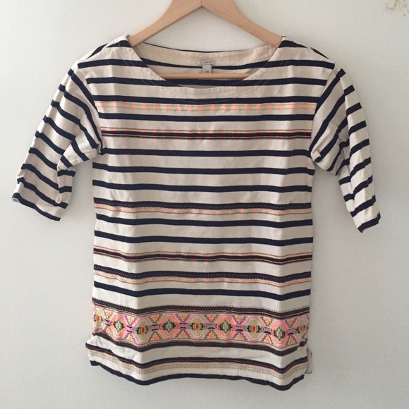 J. Crew striped and embroidered top