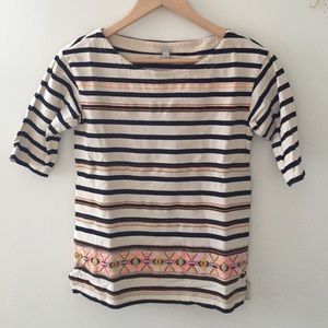 J. Crew striped and embroidered top