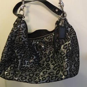 Metallic silver and black cheetah print Coach bag