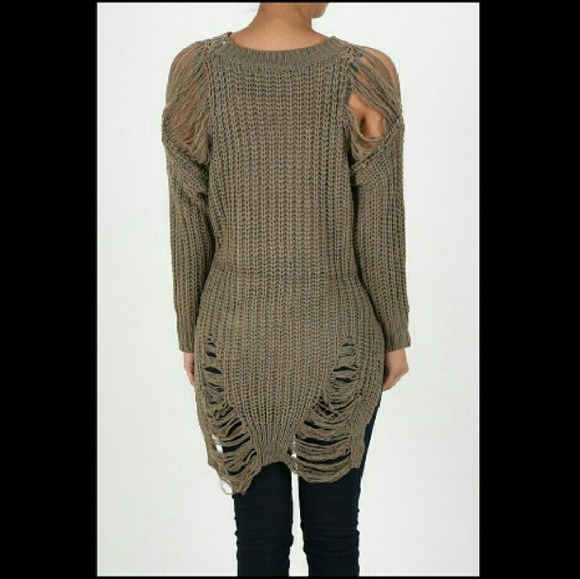 Distressed Sweater Khaki - Picture 2 of 4