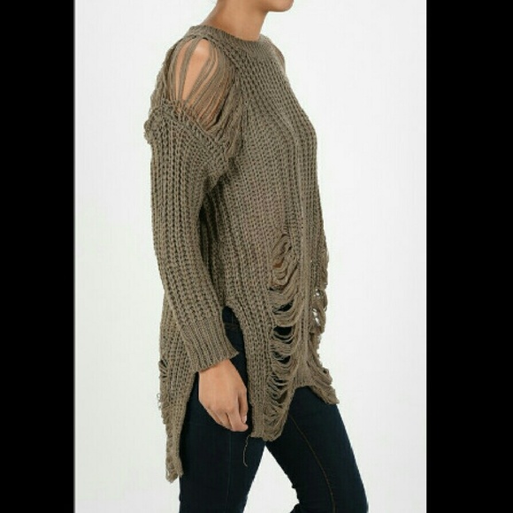 Distressed Sweater Khaki - Picture 3 of 4