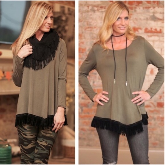 Olive Tunic with Black Fringe - Picture 3 of 7