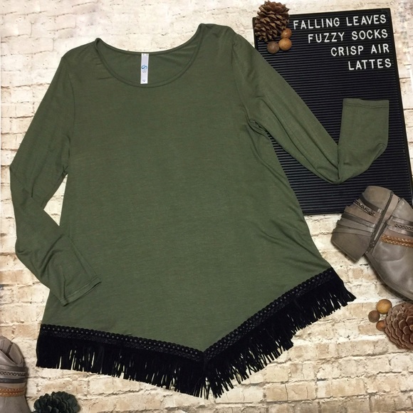 Olive Tunic with Black Fringe - Picture 2 of 7