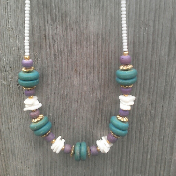 Purple & green beaded necklace NWOT
