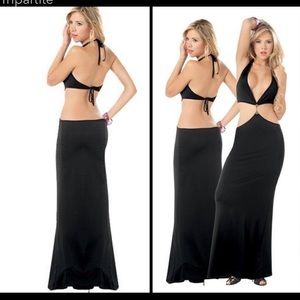 Exotic Black Open Back maxi dress
