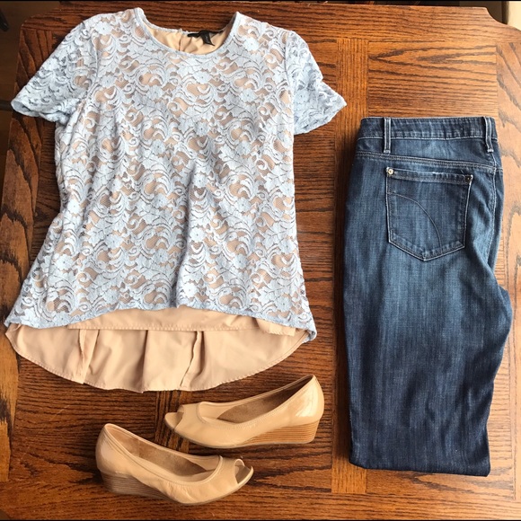 BCBG Maxazria lined lace peplum top
