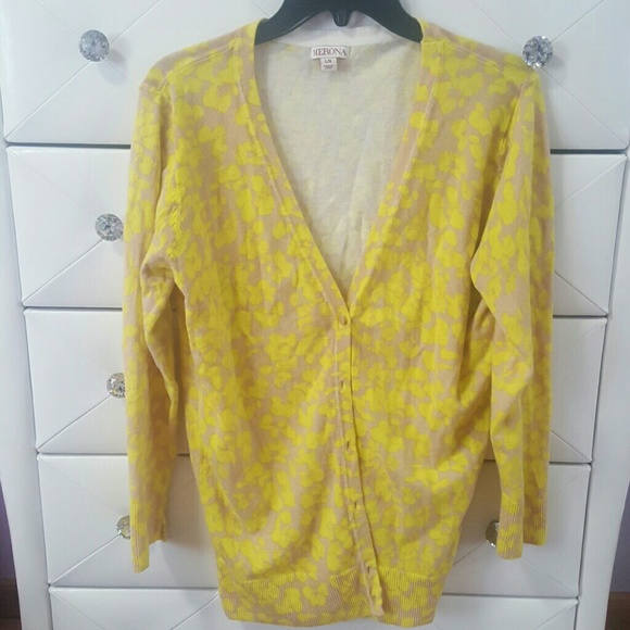Yellow and Tan Print Cardigan