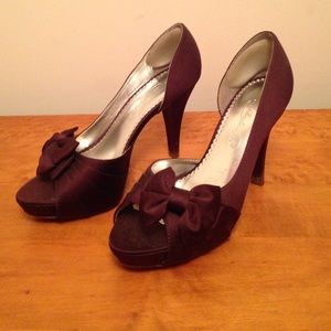 Satin Peep Toe Platform High Heel with Bow