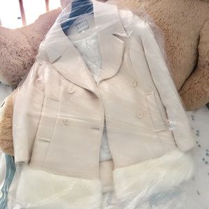 White Fur trim wool coat