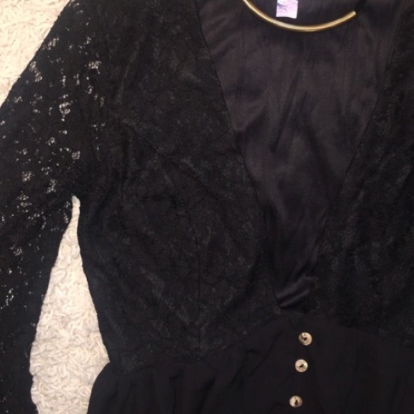 Chic V Neck Black Long Sleeve Lace Mini Dress Sm - Picture 3 of 4