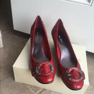 Nine West patent leather red wedges
