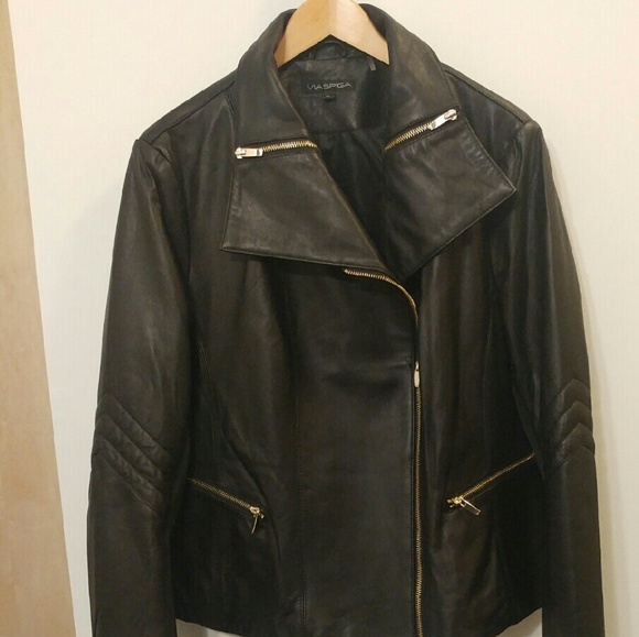 Via Spiga Asymmetrical zip leather jacket