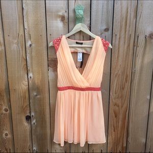 Coral & Leather Studded Open Back Dress