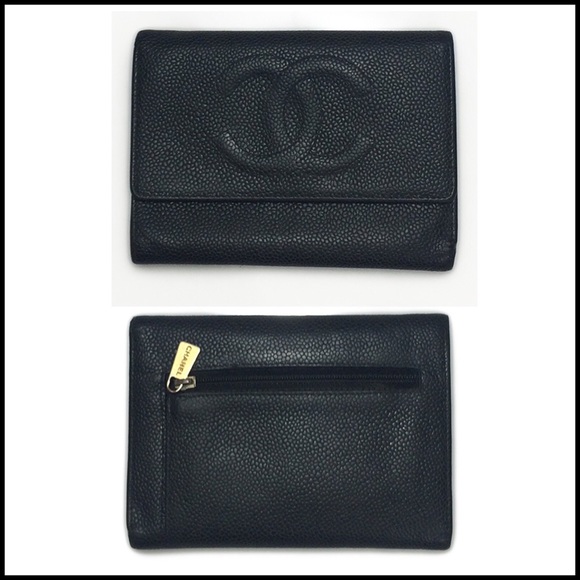 AUTHENTIC VINTAGE CHANEL BLACK CAVIAR WALLET