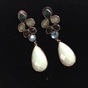 Statement Earrings with Green and Blue Stones.