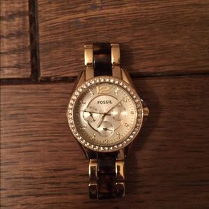 Gold & tortoise shell fossil watch