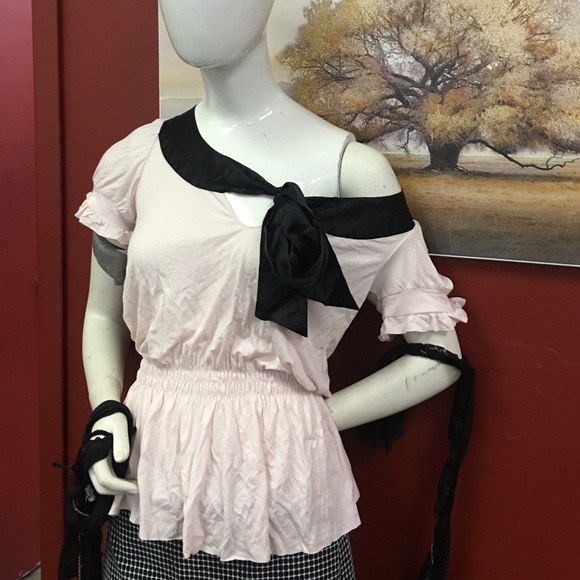 NWOT ARDEN B, pink and black elastic waist blouse