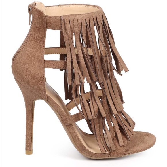 Wild Diva Fringe Taupe Heels