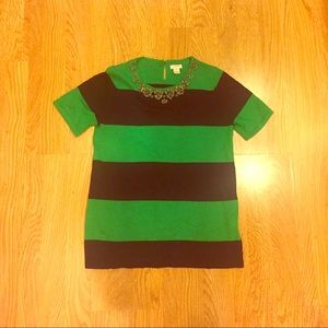 J. Crew Stripe Short Sleeve Sweater w/Jewel Neck