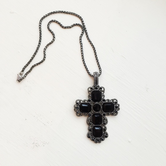 Black stone cross necklace