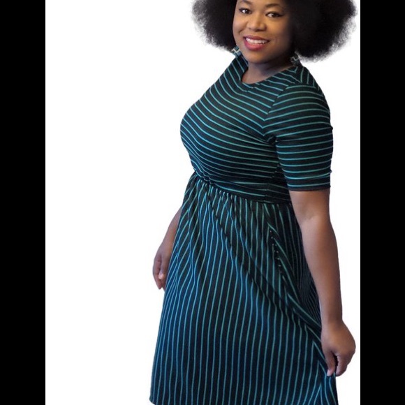 Green & Black Earn Your Stripes Fit & Flare Dress - Picture 2 of 4