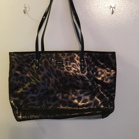 Metallic brown and black cheetah print bag