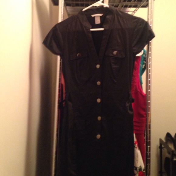 Black button up shirt sleeves dress