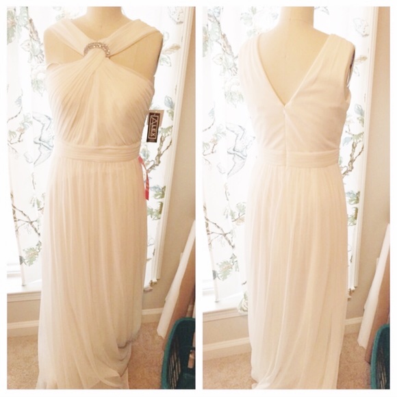 Alex Evenings Gathered Front Crystal Brooch Gown