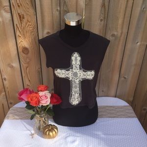 Lace Cross Sleeveless Crop Top