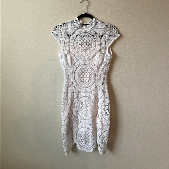 Forever 21 white lacy mock neck dress