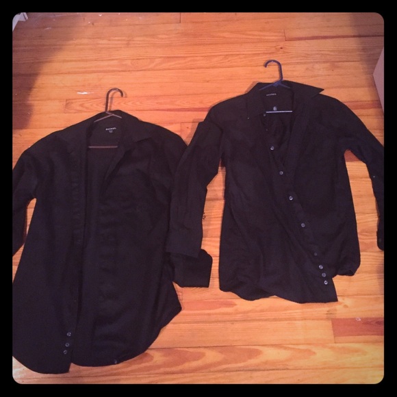 Two men's black button up dress shirts (Small)