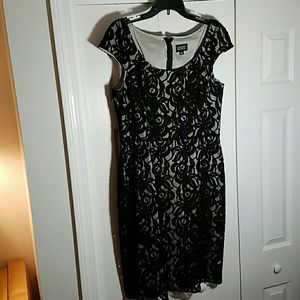Adrianna Papell Black Lace Overlay Dress Sz 12