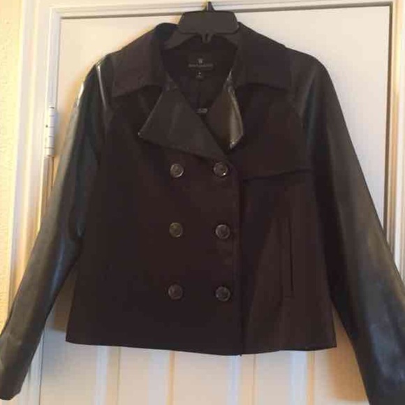 Black Embellished Leather Double-Breasted Jacket