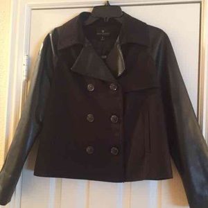 Black Embellished Leather Double-Breasted Jacket