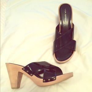 Via Spiga Black Vinyl Clogs Size 9/9 1/2