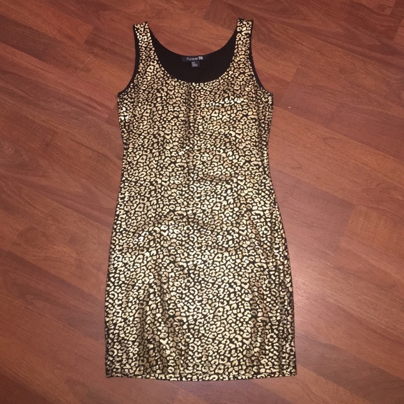 Black & Metallic Gold Leopard Dress - Small